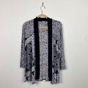 Chico's Travelers | Cream and White Patterned Open Cardigan Wrinkle Free 1 (M/8)